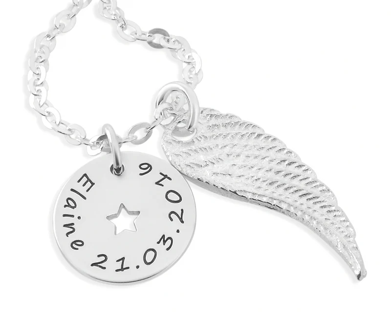 KETTE SILBER MIT GRAVUR: GESCHENK ZUR TAUFE ENGEL FLÜGEL | NAMENSKETTE