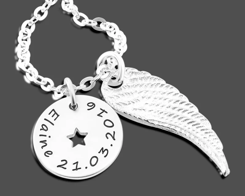 KETTE SILBER MIT GRAVUR: GESCHENK ZUR TAUFE ENGEL FLÜGEL | NAMENSKETTE