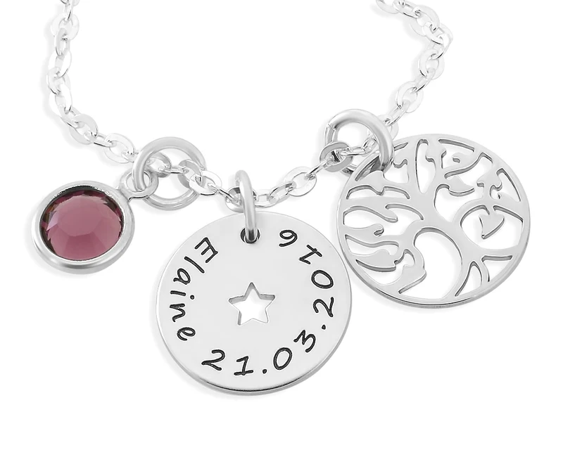 LEBENSBAUM KETTE 925 SILBER NAMENSSCHMUCK TAUFKETTE BABY GEBURTSSTEIN
