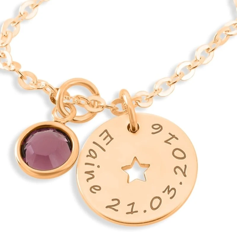 NAMENSKETTE MÄDCHEN ROSÉ VERGOLDET STERN KINDERSCHMUCK GEBURT NAME DATUM