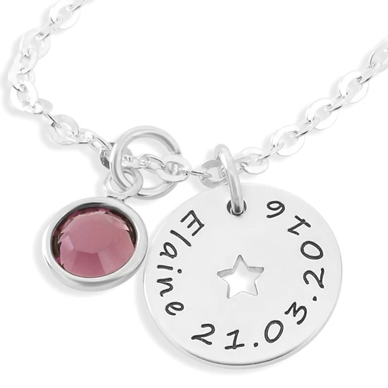 KINDER KETTE MÄDCHEN MIT STERN NAMENSKETTE GEBURTSSTEIN 925 SILBER