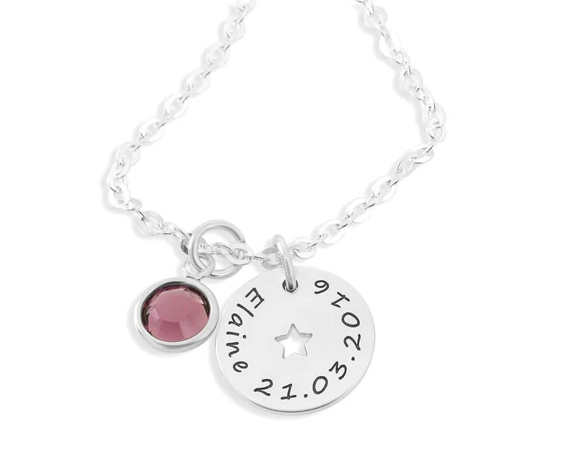 KINDER KETTE MÄDCHEN MIT STERN NAMENSKETTE GEBURTSSTEIN 925 SILBER