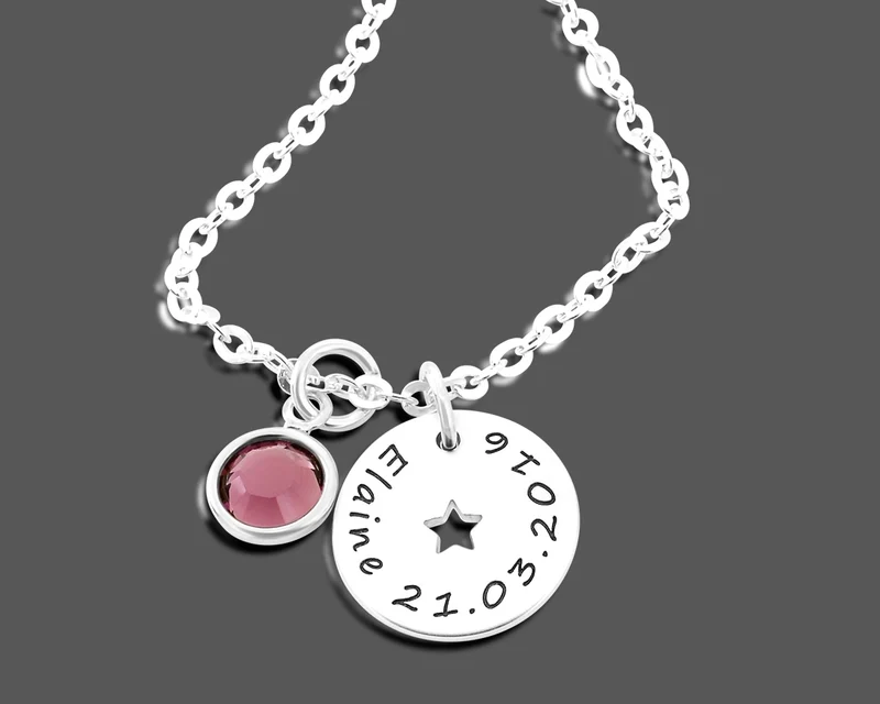 KINDER KETTE MÄDCHEN MIT STERN NAMENSKETTE GEBURTSSTEIN 925 SILBER