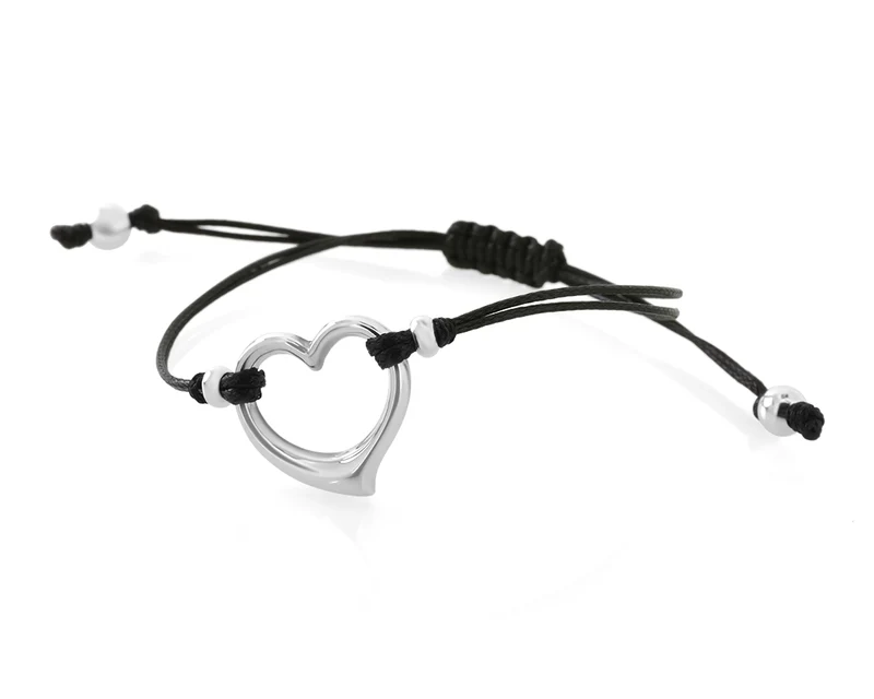 ARMBAND HERZ SCHWARZ GEFLOCHTEN DAMENARMBAND 925 SILBER