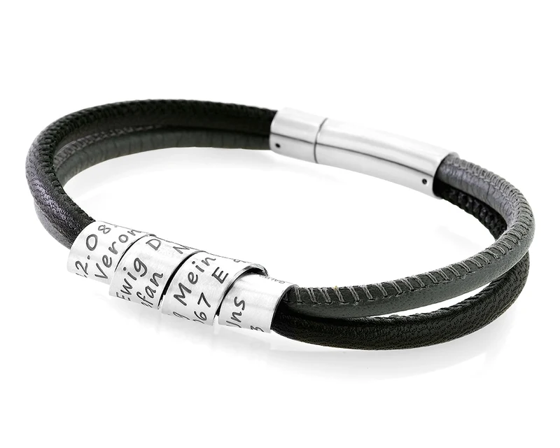 MÄNNERARMBAND MIT GRAVUR HERREN LEDER ARMBAND 925 SILBER LEDERARMBAND