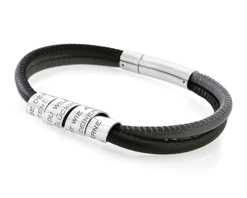 LEDER ARMBAND MÄNNER GRAVUR HERRENARMBAND PERSONALISIERT VATER OPA GESCHENK