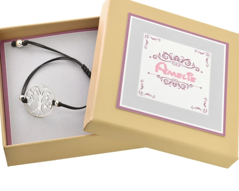 LEBENSBAUM ARMBAND SCHWARZ FAMILIENBAUM DAMENARMBAND SCHACHTEL