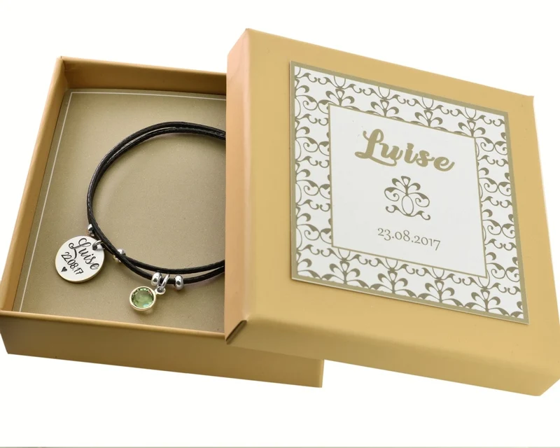 NAMENSARMBAND GRAVUR SILBERSCHMUCK KINDER SCHACHTEL