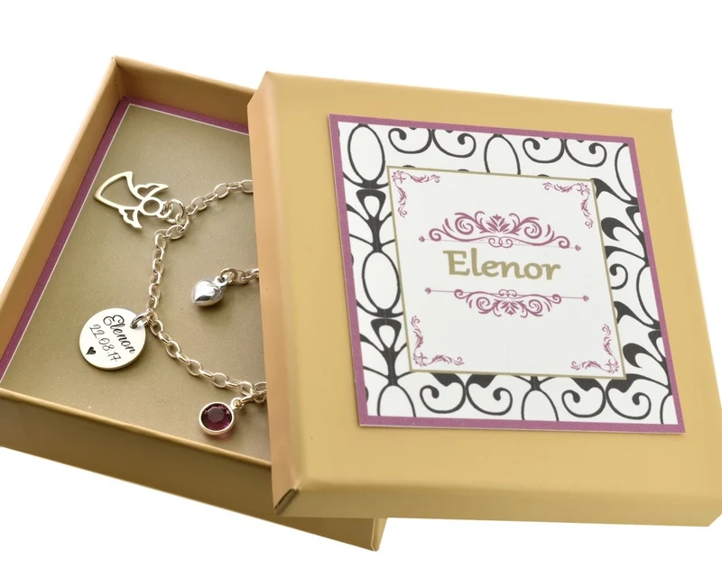 NAMENSARMBAND MIT GRAVUR TAUFGESCHENK PERSONALISIERTE "MINI" GESCHENKSCHACHTEL