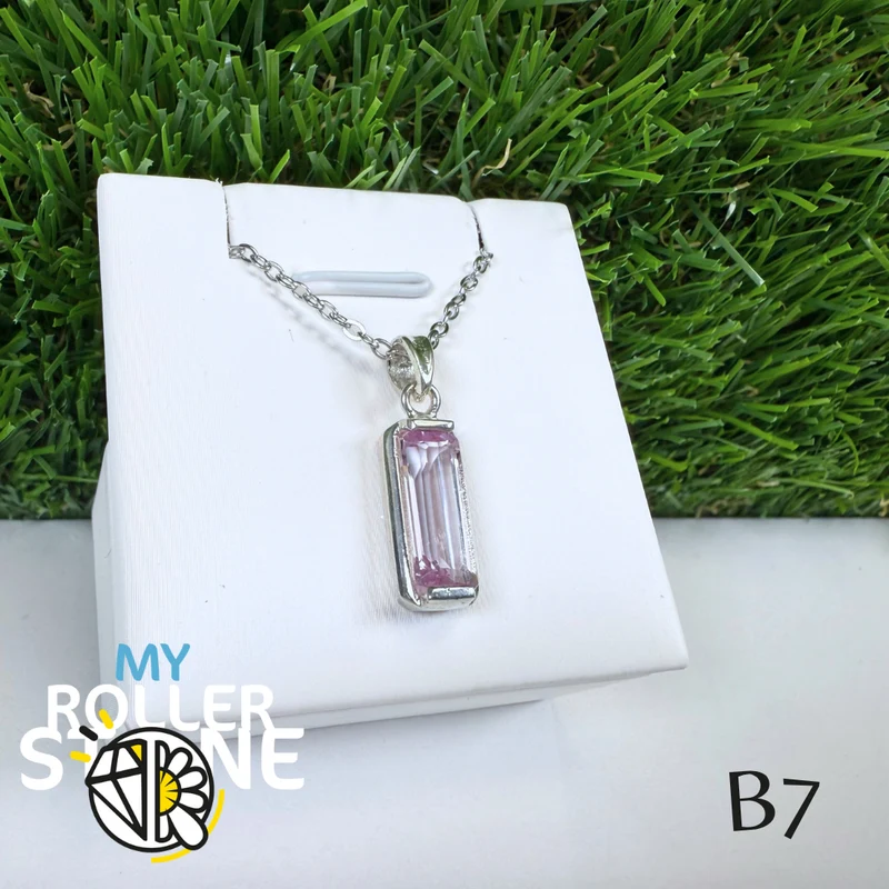 Kunzit Edelstein Qualität und 925 Silber Anhänger B7