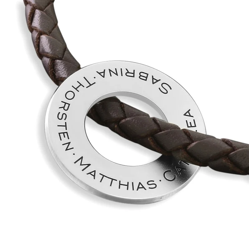 HERRENKETTE MIT GRAVUR LEDERBAND 925 SILBER HALSKETTE ANHÄNGER RING NAMEN