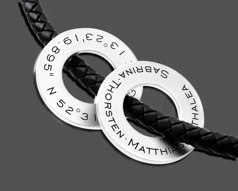 HERREN KETTE MÄNNERSCHMUCK KOORDINATEN & NAMEN GRAVUR 925 SILBER SCHWARZ