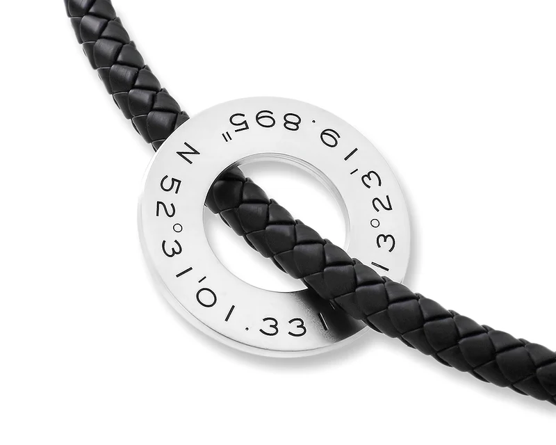 HERRENKETTE KAUTSCHUK 925 SILBER GRAVUR HALSKETTE MANN PERSONALSIERT KOORDINATEN