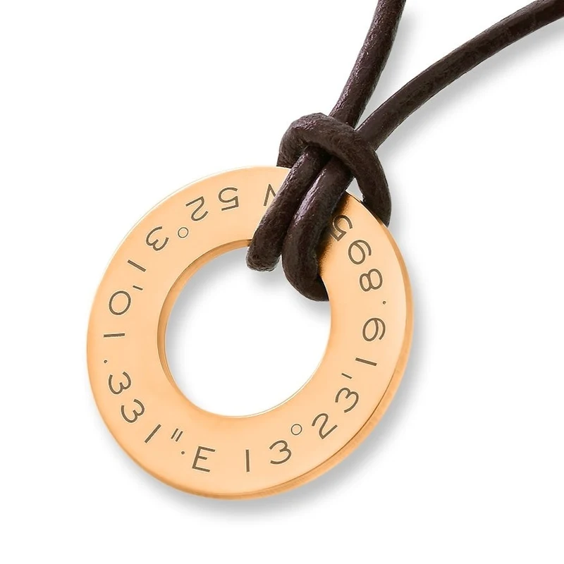 KETTE MIT KOORDINATEN ROSÉ VERGOLDET LEDERKETTE MIT WUNSCHTEXT HERREN SCHMUCK