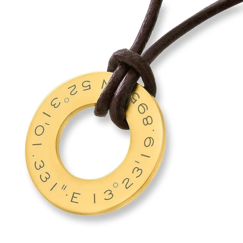LEDERKETTE MIT KOORDINATEN SCHMUCK MIT GRAVUR LEDERKETTE FÜR DAMEN HERREN
