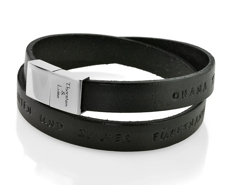 ARMBAND LEDER NAMEN GRAVUR MÄNNER LEDERARMBAND SCHWARZ HERRENARMBAND