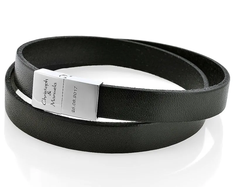 MÄNNERARMBAND MIT GRAVUR LEDERBAND MIT NAMEN SCHWARZ GESCHENK FÜR DEN MANN