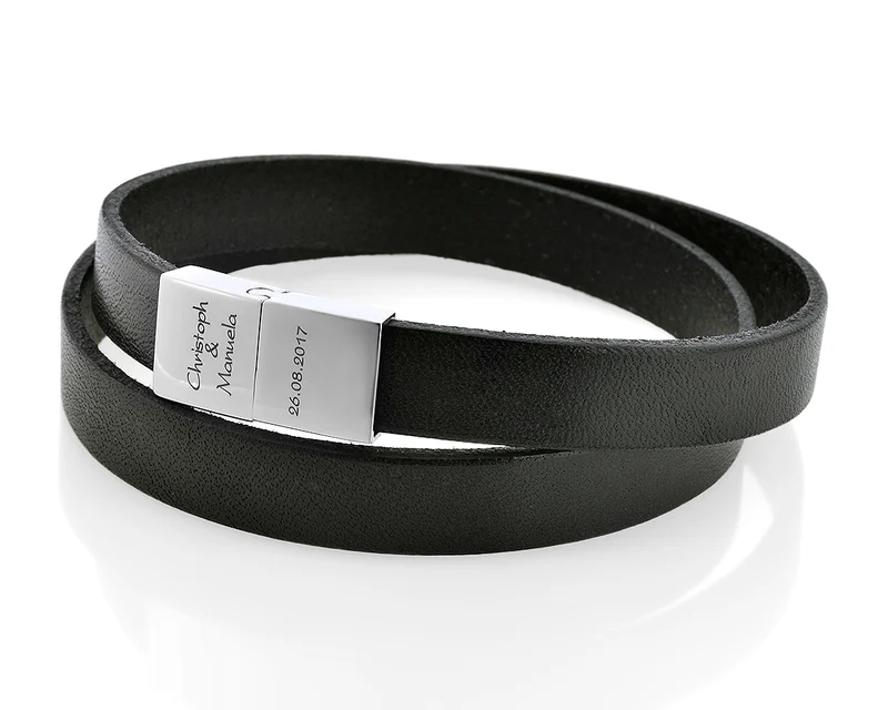 MÄNNERARMBAND MIT GRAVUR LEDERBAND MIT NAMEN SCHWARZ GESCHENK FÜR DEN MANN