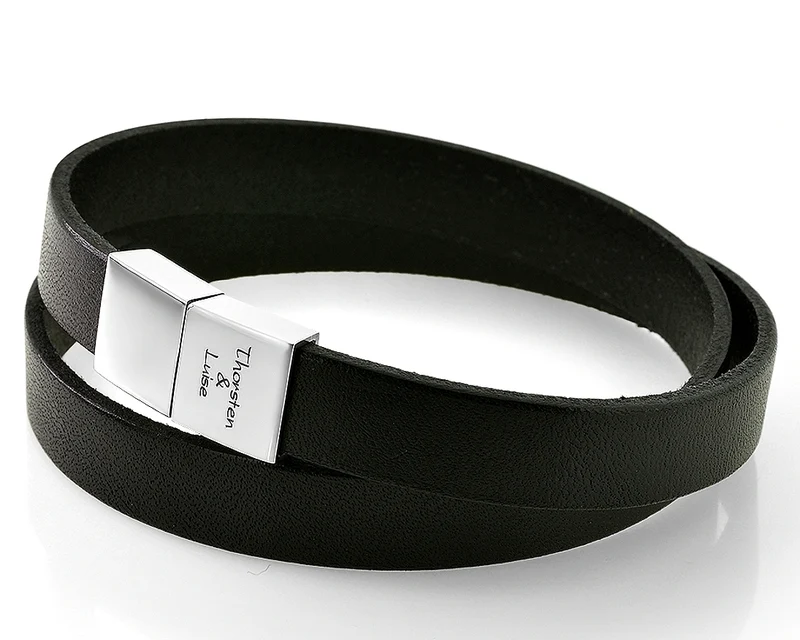 ARMBAND HERREN SCHWARZ GRAVUR MÄNNERARMBAND PERSONALISIERT LEDER