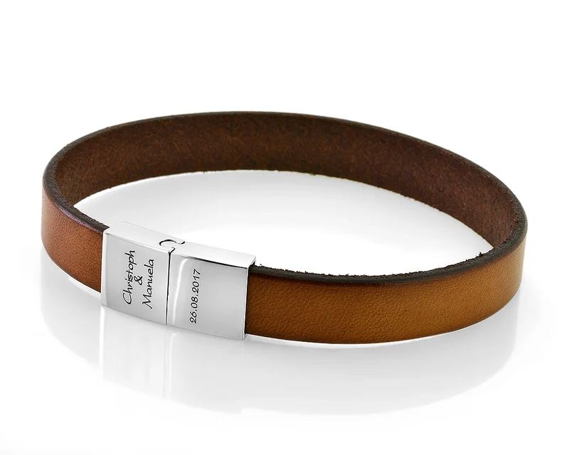 MÄNNER ARMBAND BRAUN GRAVUR LEDERARMBAND PERSONALISIERT HERRENARMBAND