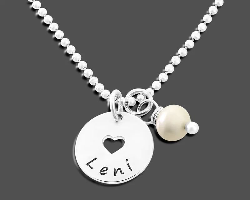 SILBERSCHMUCK GRAVUR KETTE PERLE NAMENSKETTE HERZ 925 SILBER FILIGRANE HALSKETTE