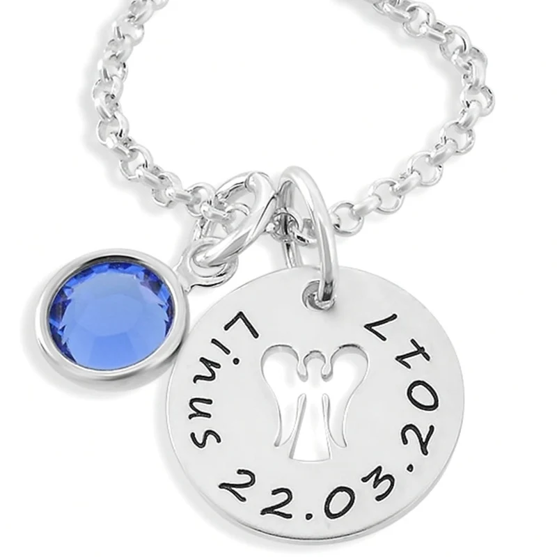 KETTE TAUFE SCHUTZENGEL NAMENSKETTE GRAVUR TAUFGESCHENK 925 SILBER JUNGE