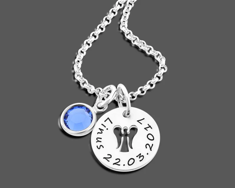 KETTE TAUFE SCHUTZENGEL NAMENSKETTE GRAVUR TAUFGESCHENK 925 SILBER JUNGE