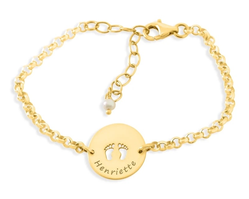 ARMBAND DAMEN GOLD GRAVUR MAMA BABYFÜSSE GEBURT GESCHENK SCHMUCK MUTTER