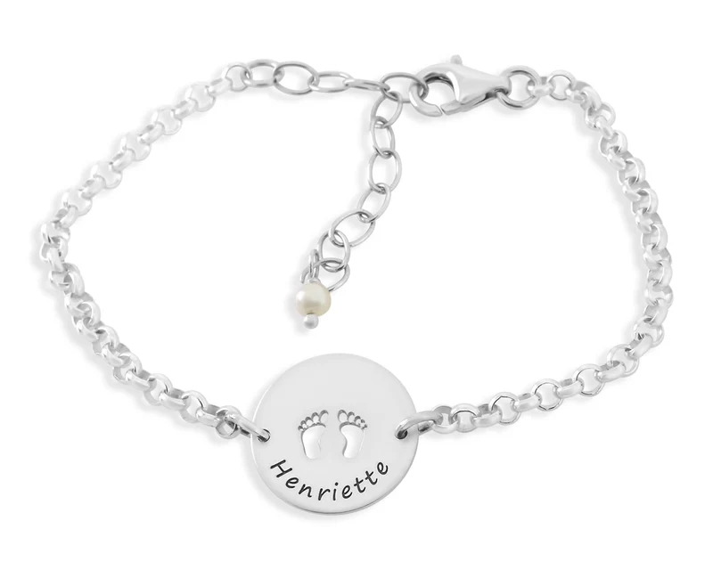 ARMBAND MIT BABYFÜßEN GESCHENK ZUR GEBURT 925 SILBER NAMENSARMBAND