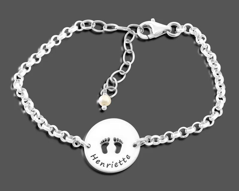 ARMBAND MIT BABYFÜßEN GESCHENK ZUR GEBURT 925 SILBER NAMENSARMBAND