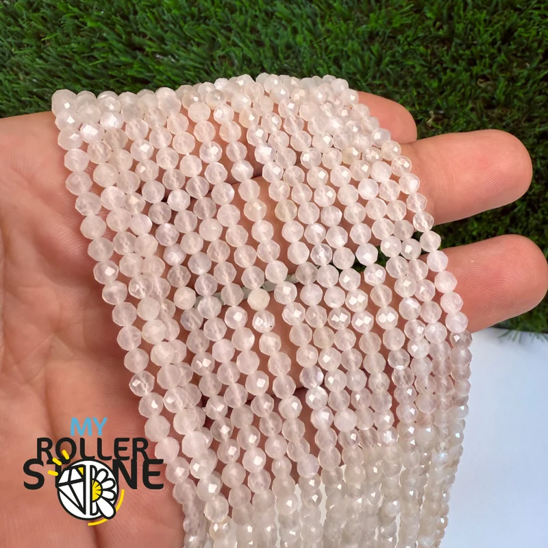 3A 4MM Weiße Mondstein Facettierte Perle