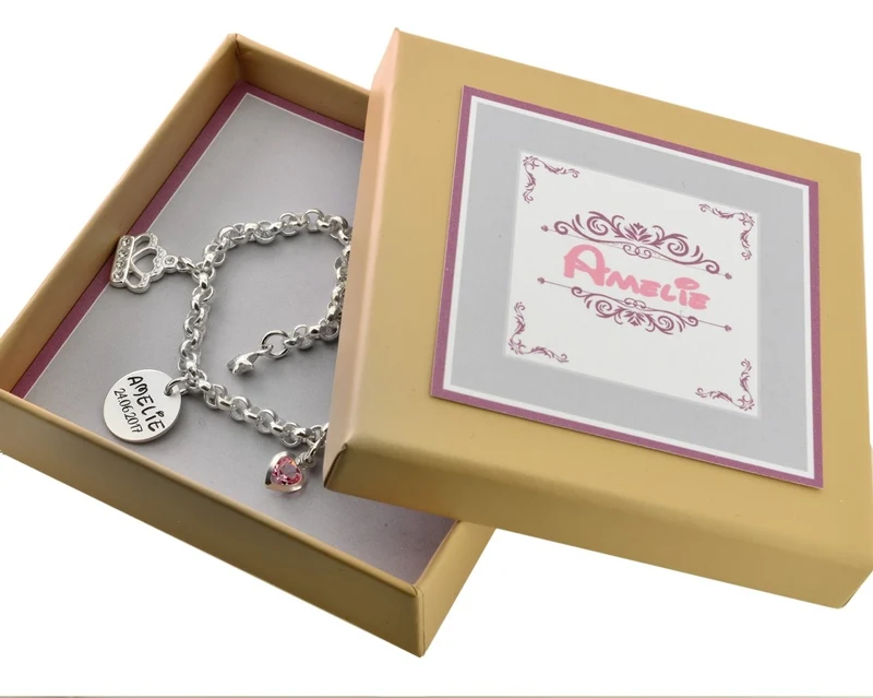 SILBERARMBAND PRINZESSIN MIT GRAVUR KINDERARMBAND SCHACHTEL