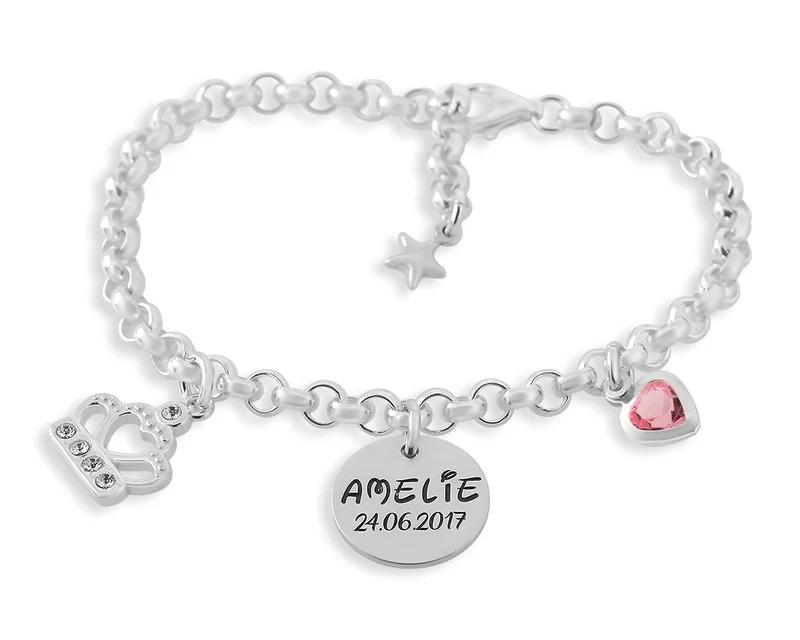 SILBERARMBAND PRINZESSIN MIT GRAVUR KINDERARMBAND SCHACHTEL