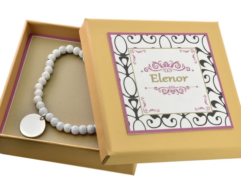KUGELARMBAND MIT GRAVUR DAMENSCHMUCK MASSIVES ARMBAND SCHACHTEL
