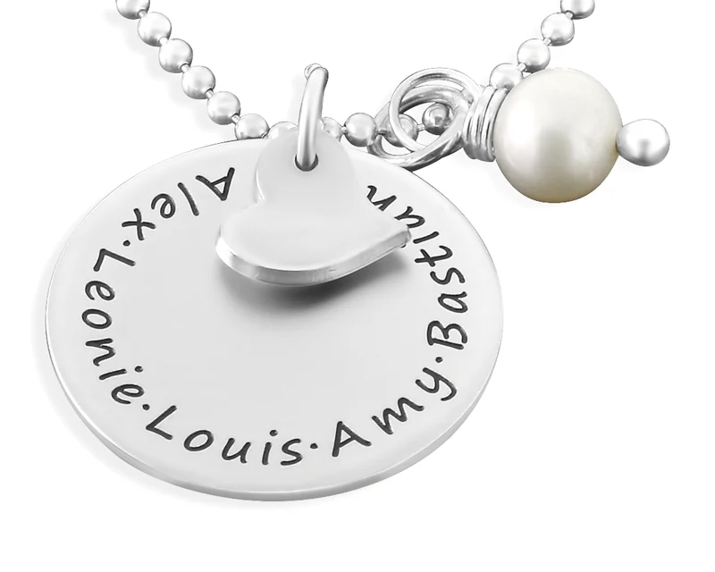 FAMILIENSCHMUCK HERZ NAMENSKETTE 925 STERLING SILBER GRAVUR HALSKETTE DAMEN