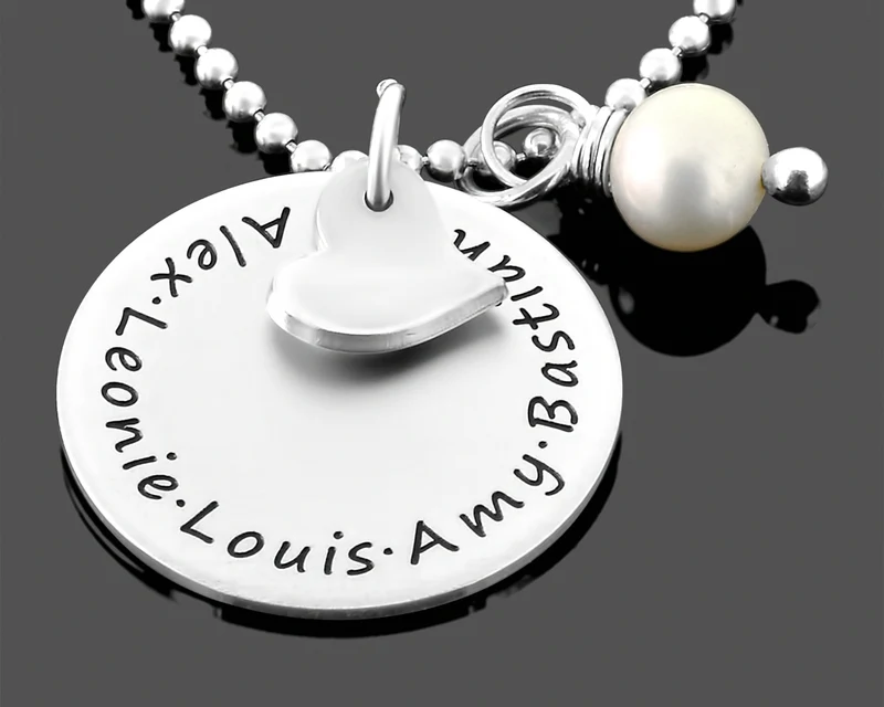 FAMILIENSCHMUCK HERZ NAMENSKETTE 925 STERLING SILBER GRAVUR HALSKETTE DAMEN
