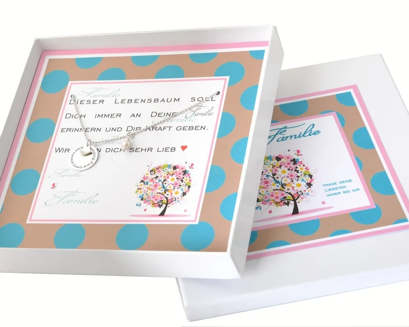 KETTE MIT NAMEN SILBER FAMILIENSCHMUCK GESCHENKSCHACHTEL HERZ SCHMUCK BOX