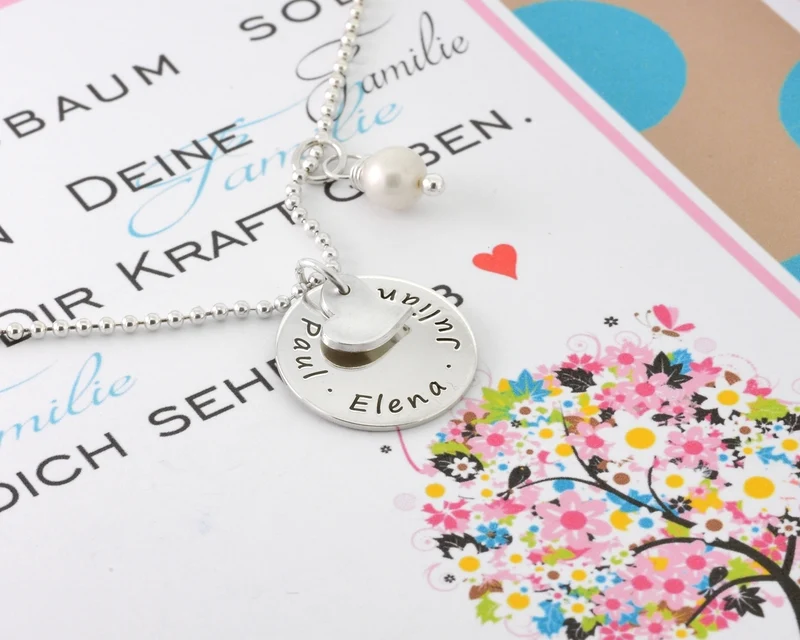 SILBERKETTE FAMILIENSCHMUCK GESCHENK SCHACHTEL FAMILIENKREIS