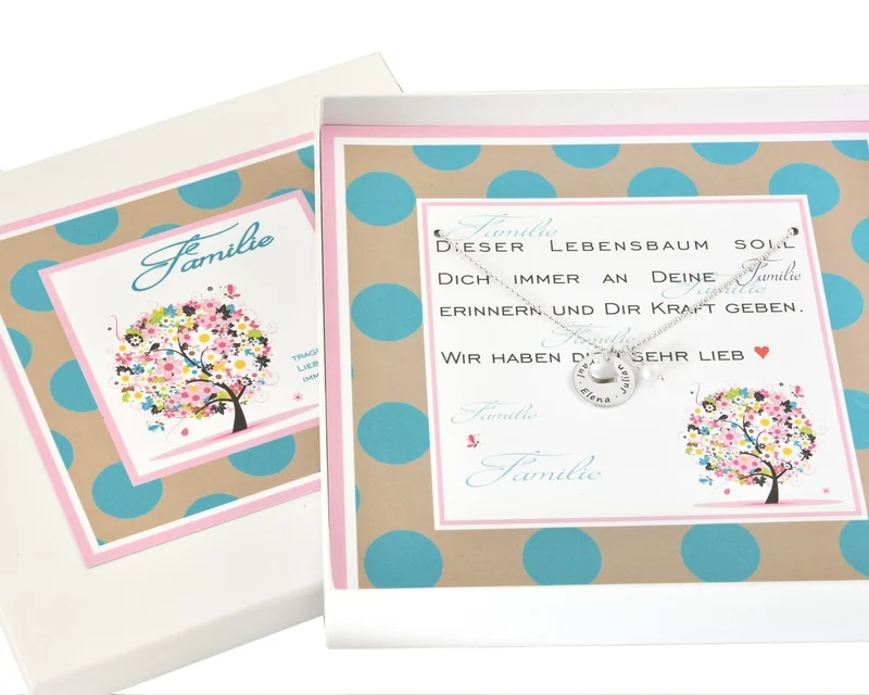 SILBERKETTE FAMILIENSCHMUCK GESCHENK SCHACHTEL FAMILIENKREIS