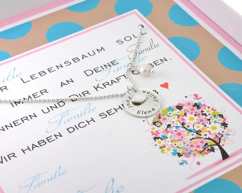 SILBERKETTE FAMILIENSCHMUCK GESCHENK SCHACHTEL FAMILIENKREIS