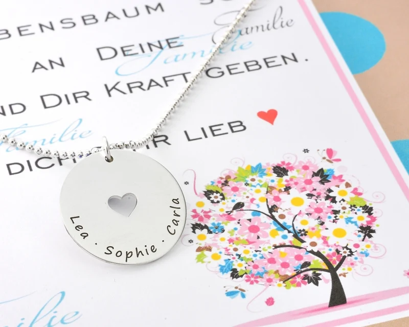 SCHMUCKSCHACHTEL FAMILIE SILBERKETTE MIT NAMEN FAMILIEN SCHMUCK GESCHENK SCHACHTEL