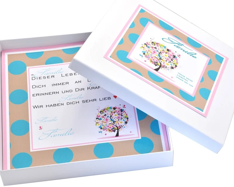 SCHMUCKSCHACHTEL FAMILIE SILBERKETTE MIT NAMEN FAMILIEN SCHMUCK GESCHENK SCHACHTEL