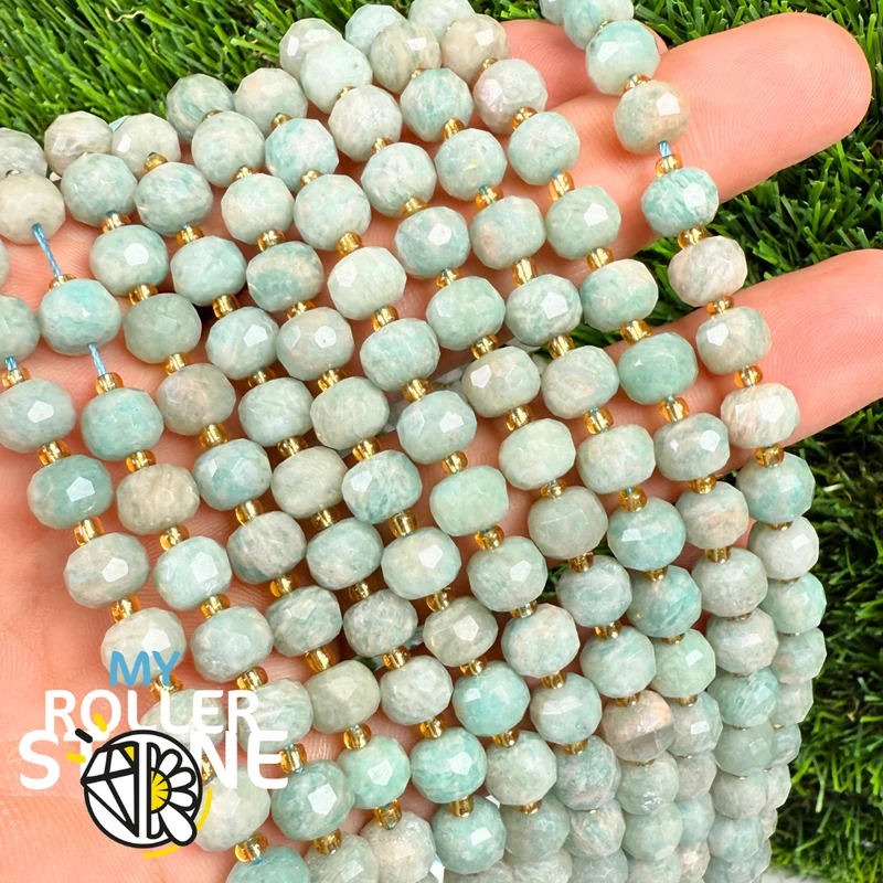 Facettierte gewölbte Rondellperle Blauer Amazonit AB