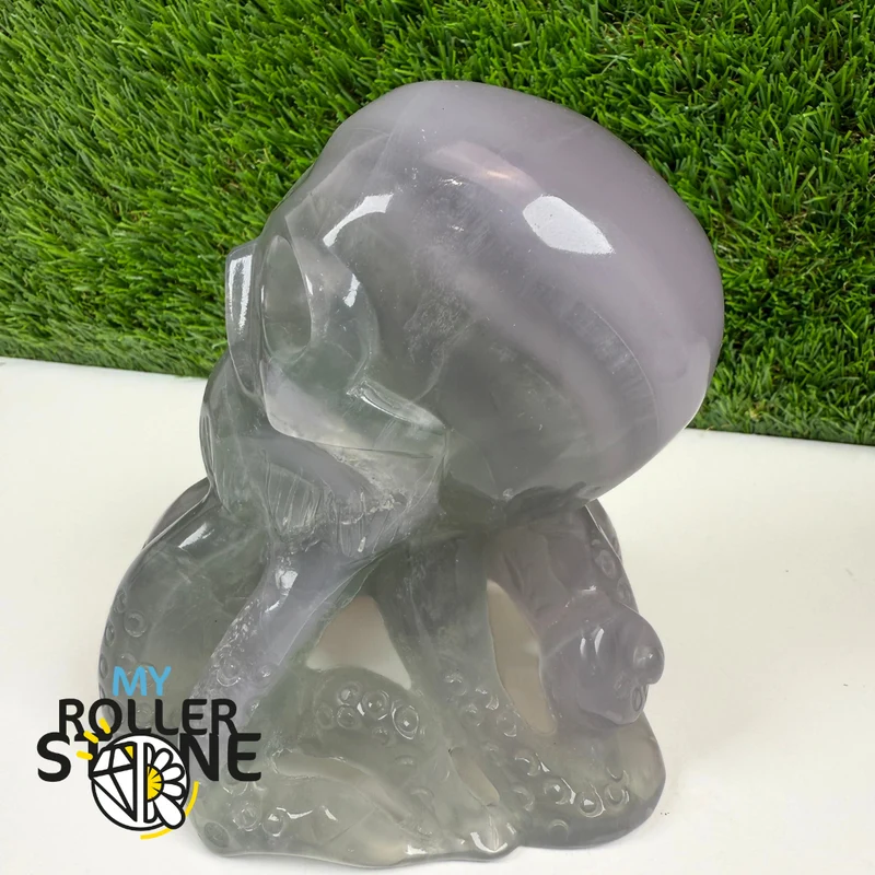 Fluorit-Oktopus-Schädel-Skulptur