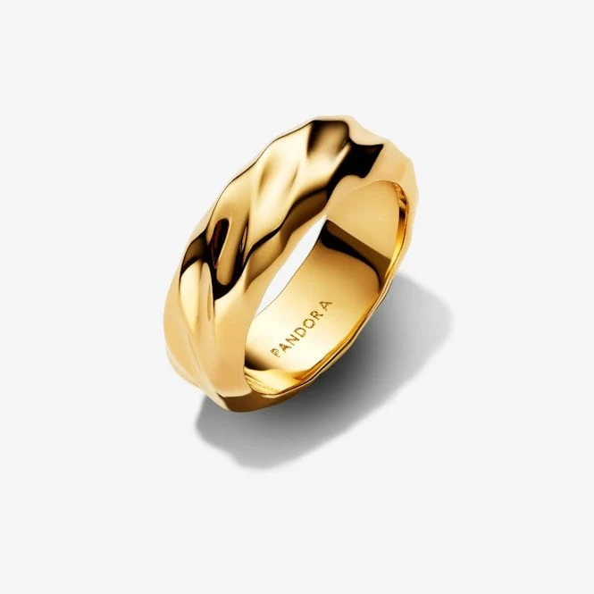 Gold Rippled Wide Band Ring, Size 58