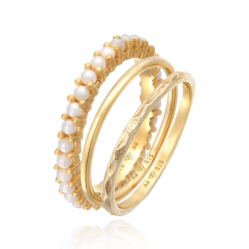 Stapelring 3er Set Elegant | Perlen