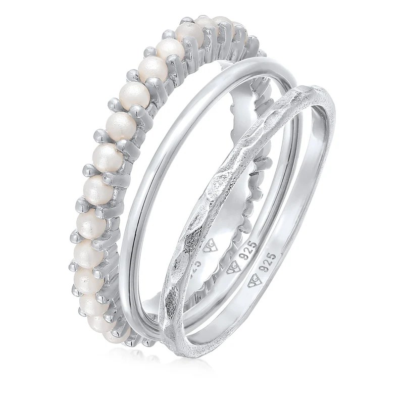 Stapelring 3er Set Elegant | Perlen