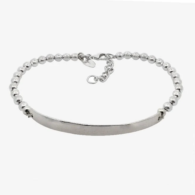 Silver Engravable Half Plate Ball Bracelet