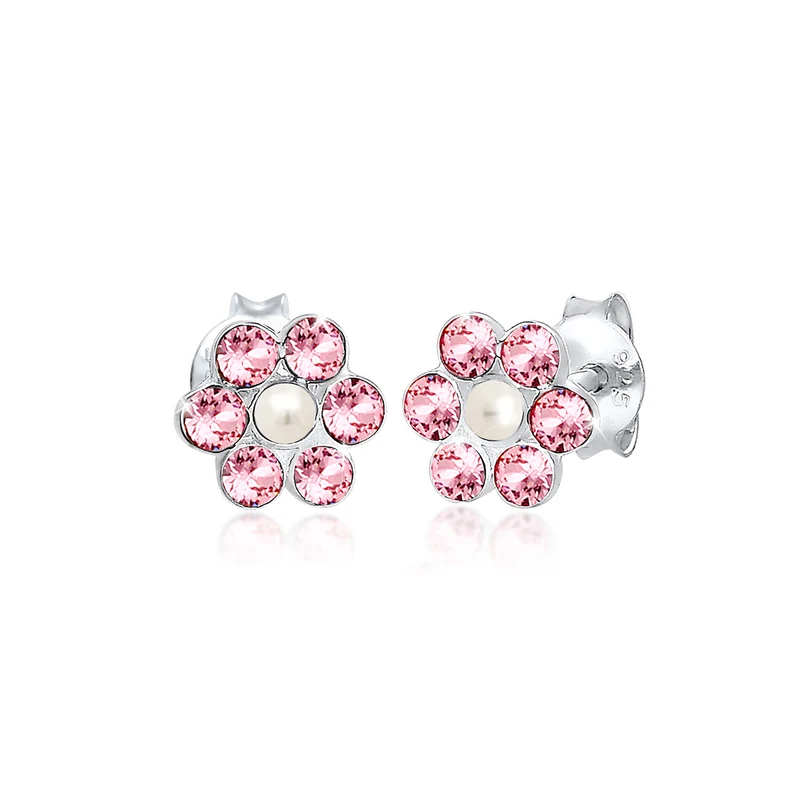 Ohrring Blume | Perle, Kristall ( Rosa )