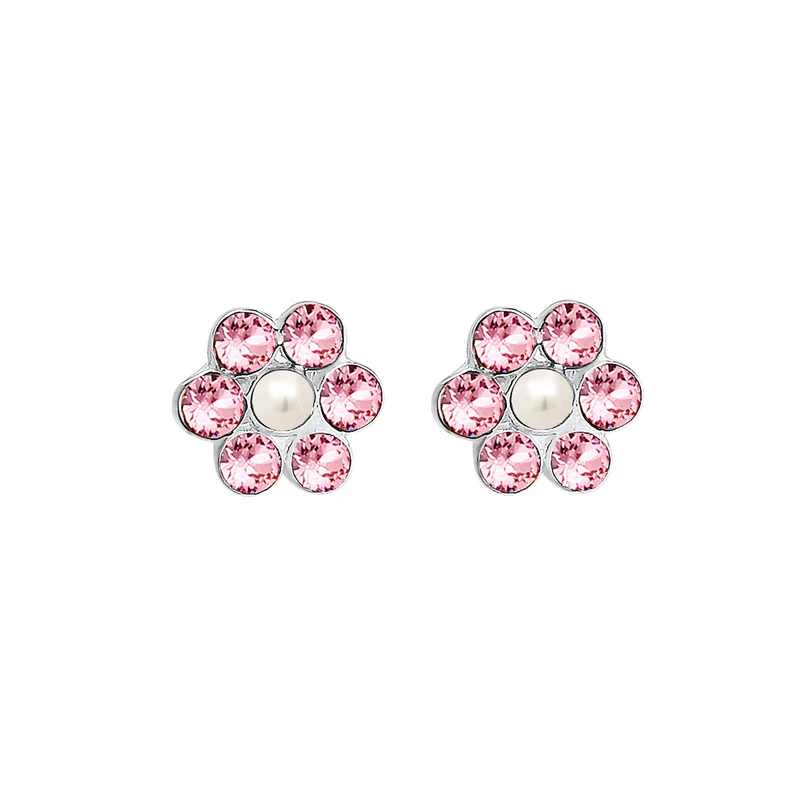 Ohrring Blume | Perle, Kristall ( Rosa )